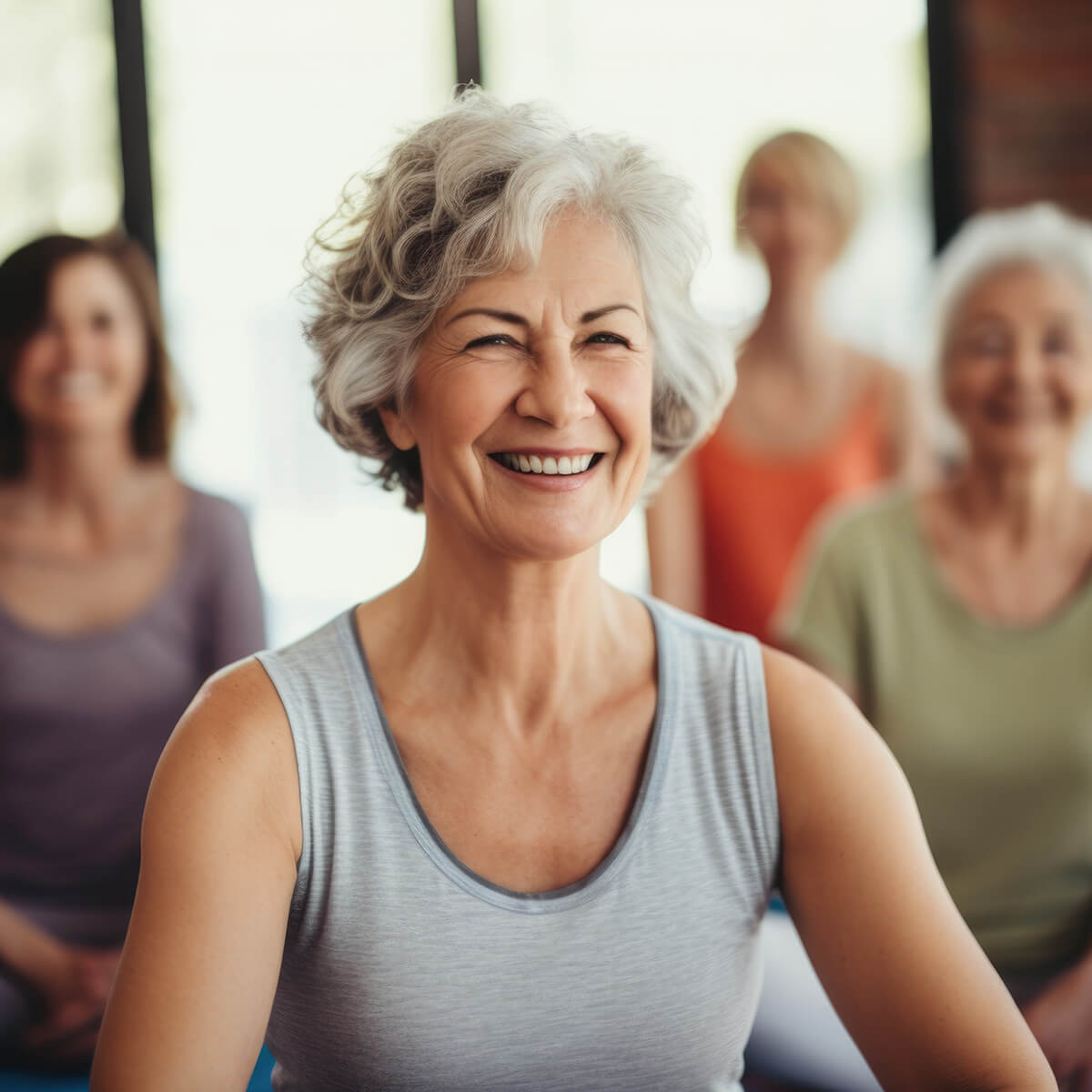 Reha-Patientinnen beim Lungensport in Form von Atemübungen im Sitzen